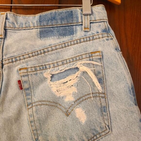 Vintage 90s Levis Jean Shorts Made in USA Light Wash Embellished Furst of a Kind - Picture 6 of 11